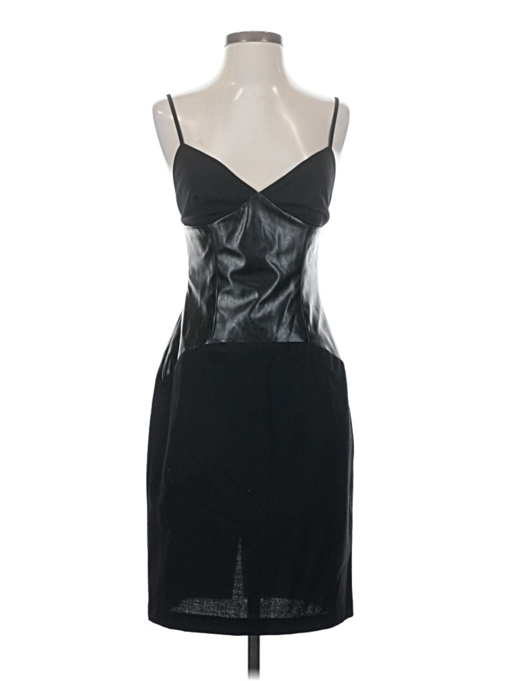 Hugo Buscati Black Strapless Slip Dress with Faux Leather Waist